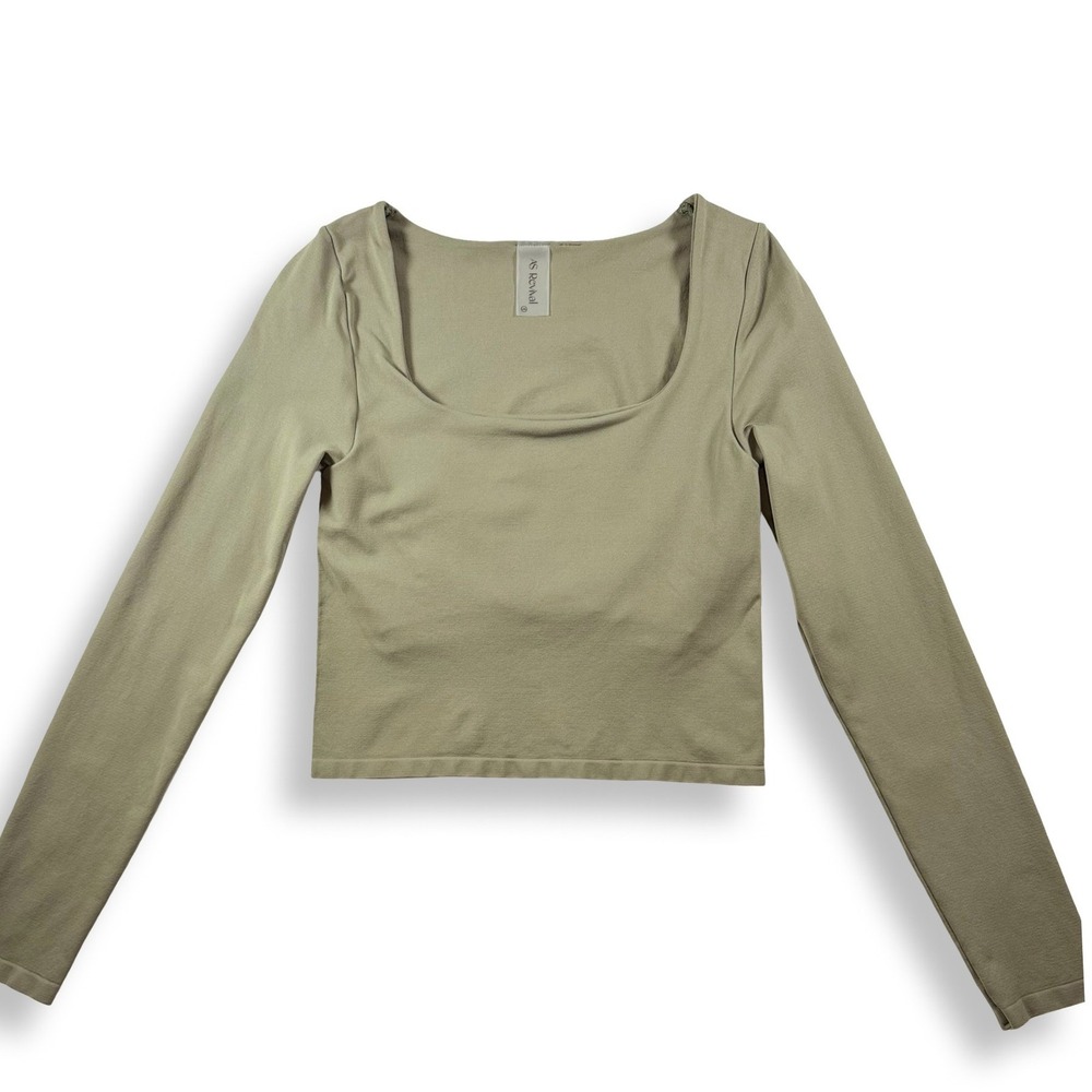 AS Revival Square Neck‎ Seamless Long Sleeve Tan Green Crop Top L/XL